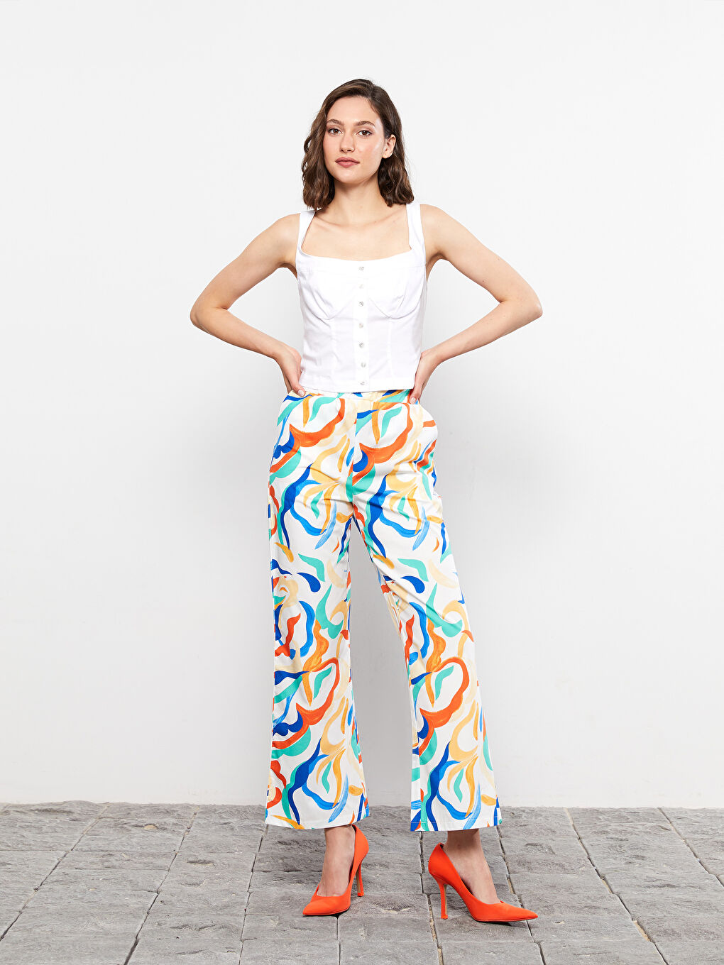 Blouse Sans Manches Droite en Popeline pour Femmes à Encolure en U-2