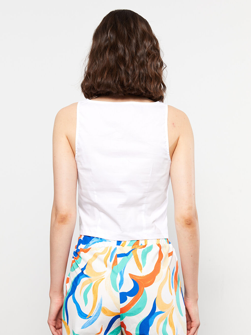 Blouse Sans Manches Droite en Popeline pour Femmes à Encolure en U-4