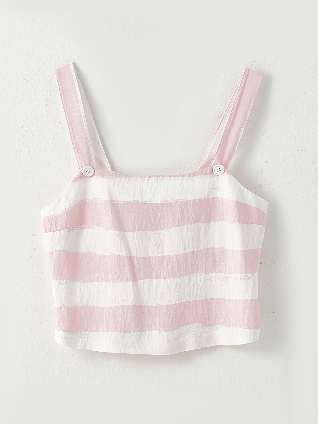 Pembe Kare Yaka Çizgili Askılı Poplin Kadın Bluz-5