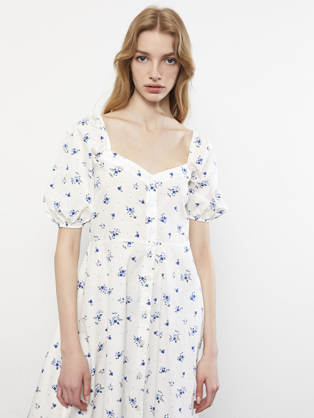 LCW Limited Sweetheart Neck Floral Short Sleeve Poplin Women's Dress -S2KI53Z8-LU7