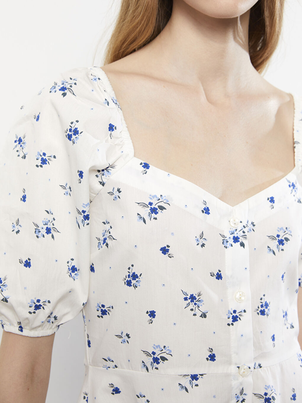 LCW Limited Sweetheart Neck Floral Short Sleeve Poplin Women's Dress -S2KI53Z8-LU7