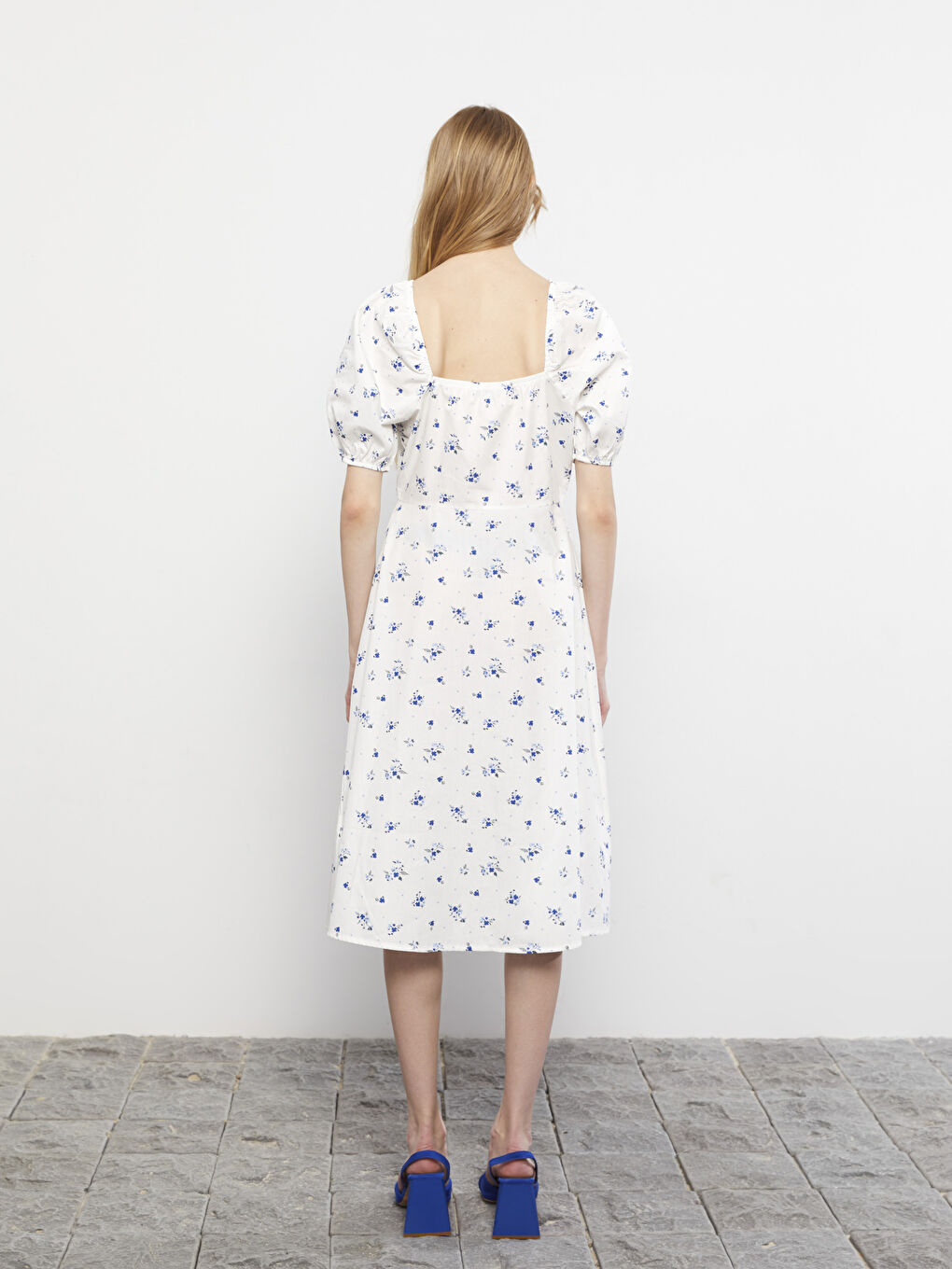 LCW Limited Sweetheart Neck Floral Short Sleeve Poplin Women's Dress -S2KI53Z8-LU7