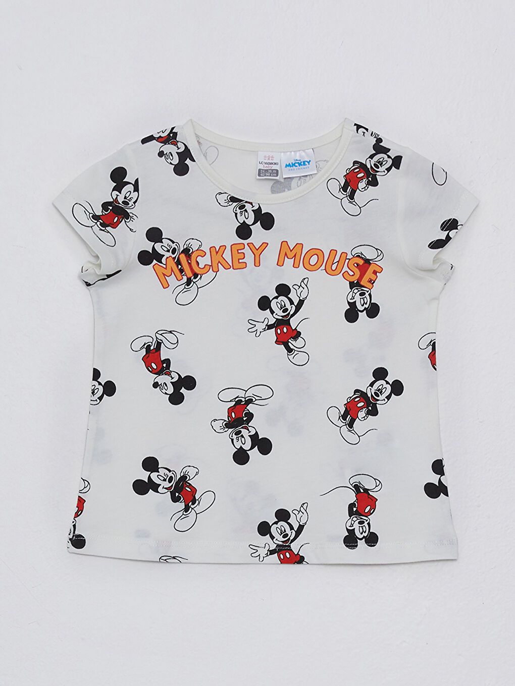Crew Neck Short Sleeve Mickey Mouse Printed Cotton Baby Girl T-Shirt