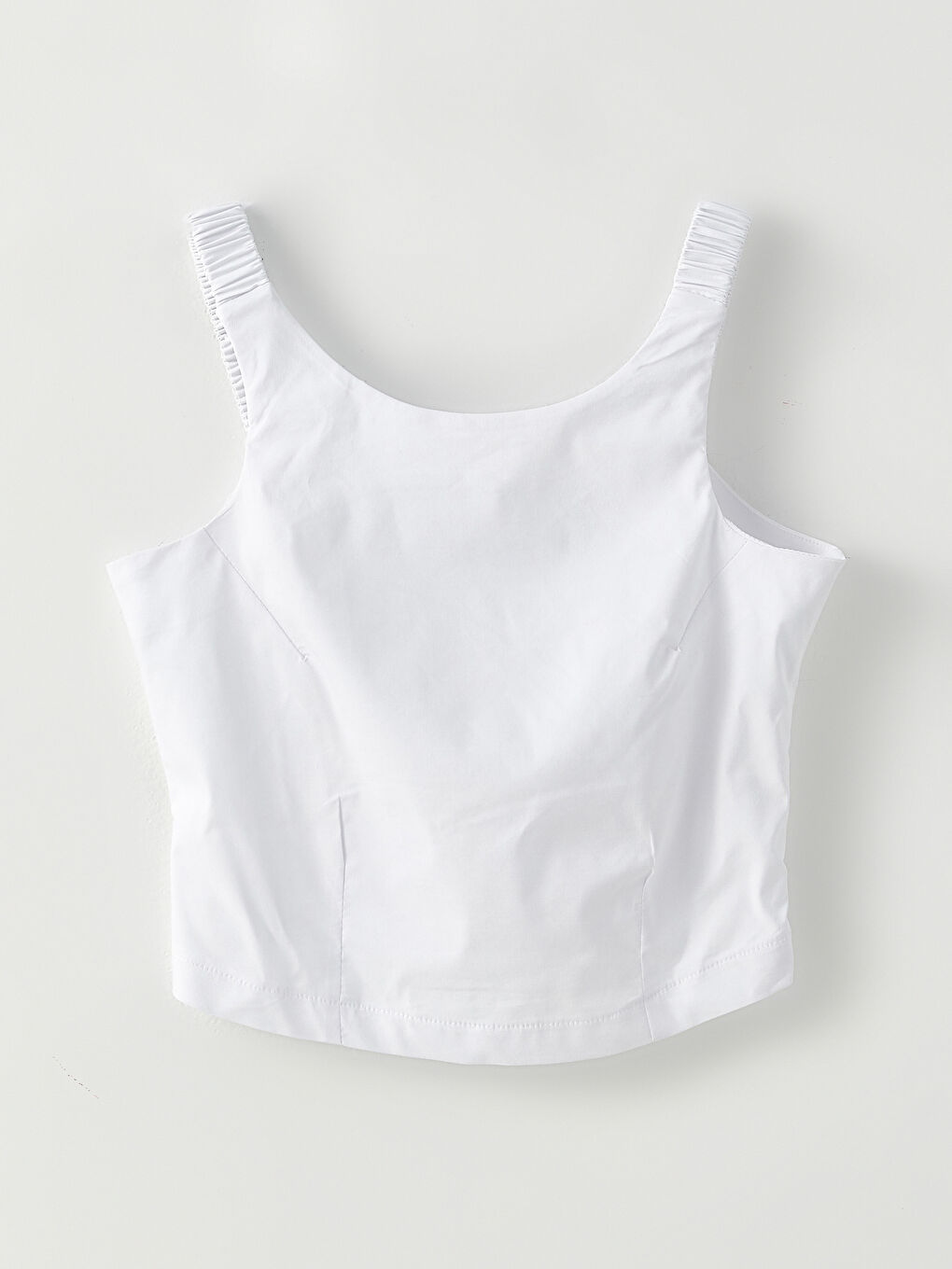 Beyaz U Yaka Düz Kolsuz Poplin Kadın Bluz-5