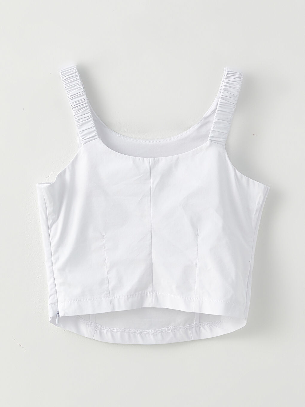 Beyaz U Yaka Düz Kolsuz Poplin Kadın Bluz-6