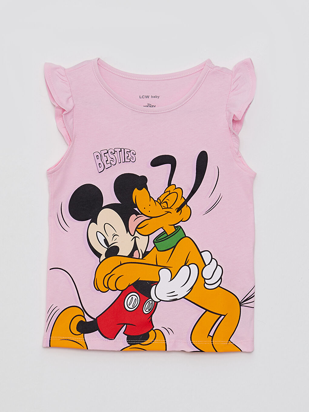 LCW baby Pembe Bisiklet Yaka Mickey Mouse Baskılı Pamuklu Kız Bebek Atlet