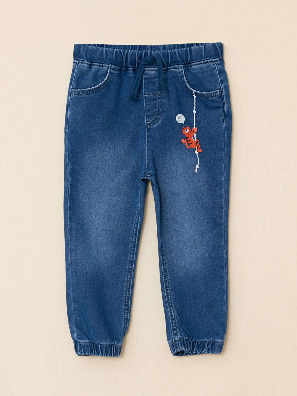 Elastic Waist Printed Baby Boy Denim Trousers