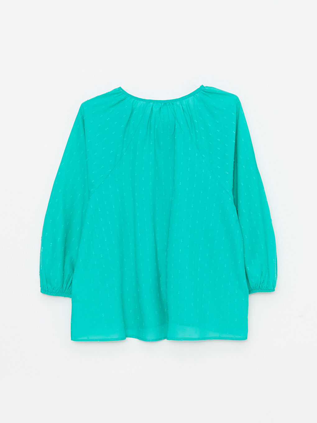 Yeşil Bağlamalı Yaka Kendinden Desenli Pamuklu Kadın Bluz-6