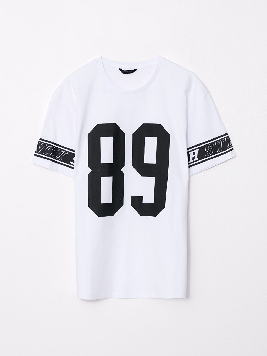 Beyaz Bisiklet Yaka Kısa Kollu Baskılı Penye Erkek Tişört-5