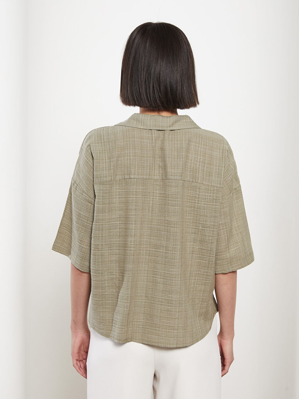 LCW Vision Front Button Closure Straight Short Sleeve Women's Shirt -S2KJ87Z8-GWK