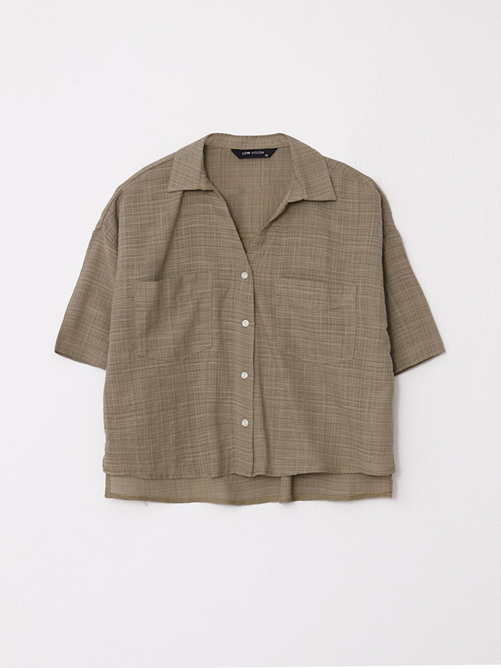 LCW Vision Front Button Closure Straight Short Sleeve Women's Shirt -S2KJ87Z8-GWK