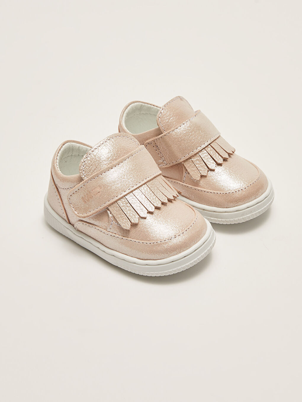 Bej Hakiki Deri Cırt Cırtlı Kız Bebek İlk Adım Ayakkabısı-1