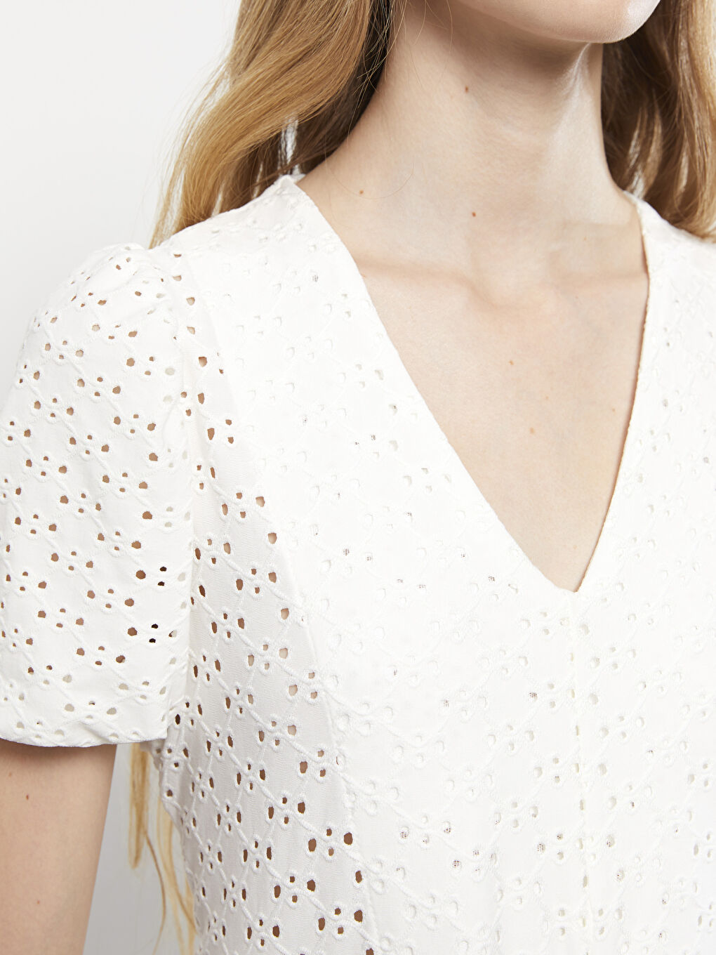 Rochie pentru Femei cu Decolteu în V din Dantelă și Mânecă Scurtă-3