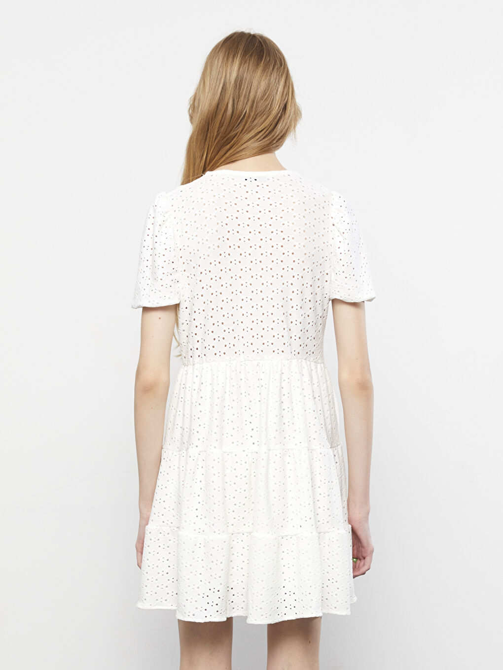 Rochie pentru Femei cu Decolteu în V din Dantelă și Mânecă Scurtă-4