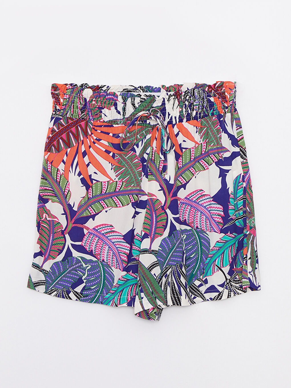 Elastic Waist Patterned Viscose Women's Shorts-5