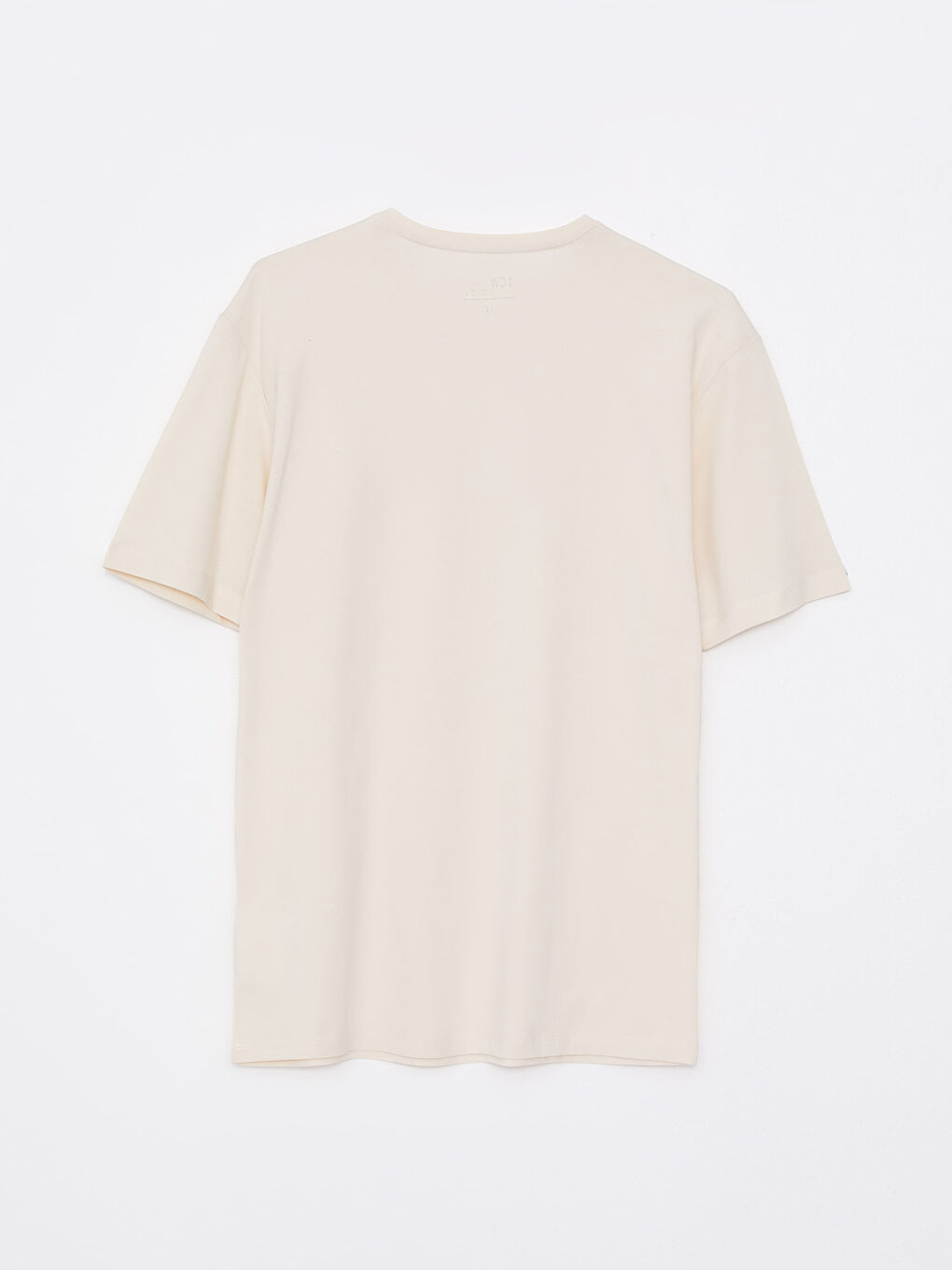 Bej Bisiklet Yaka Kısa Kollu Baskılı Penye Erkek Tişört-6