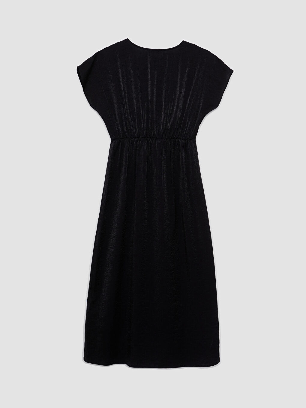 Siyah Kruvaze Yaka Düz Uzun Kollu Kadın Elbise-6