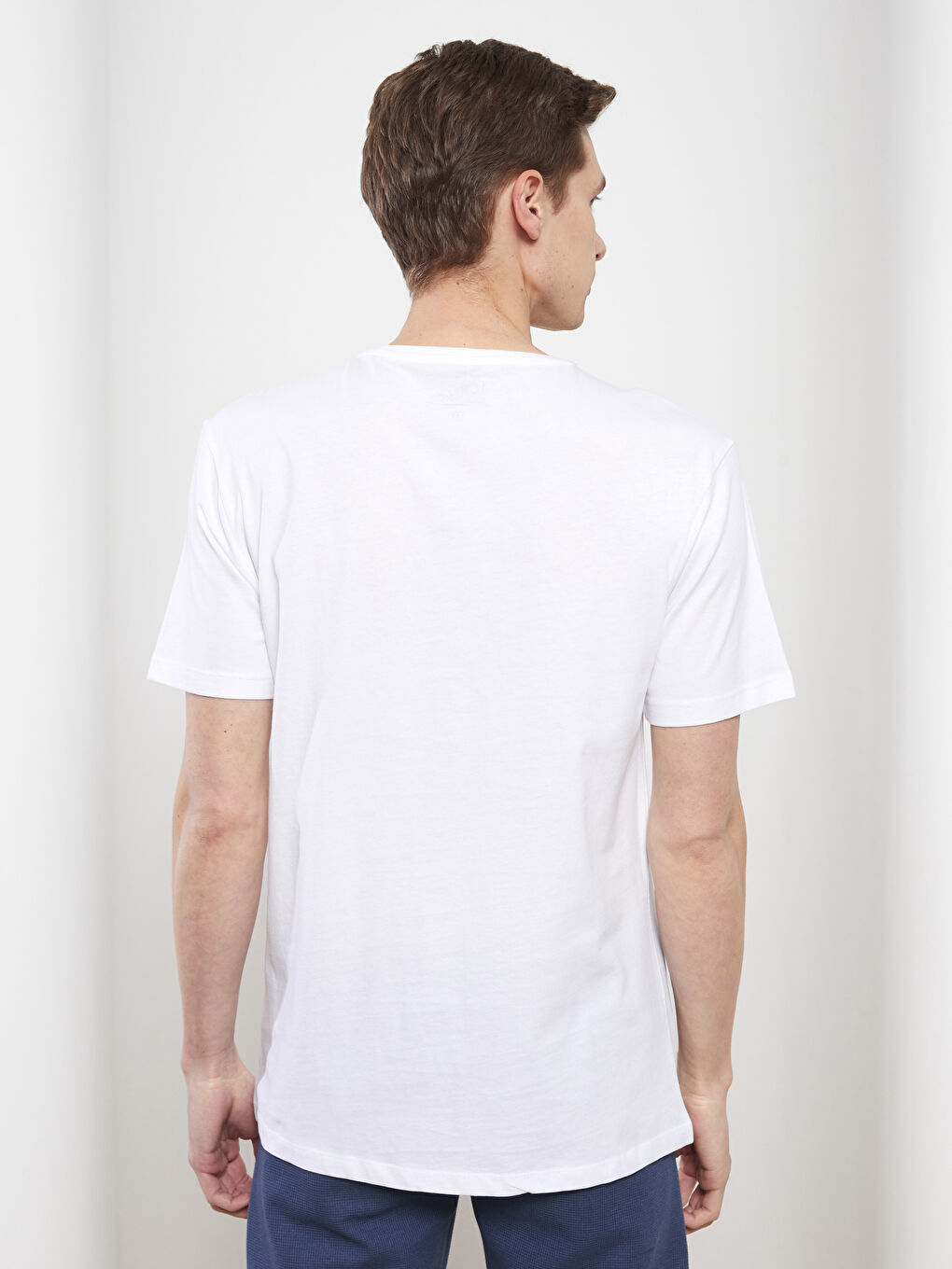 Beyaz Bisiklet Yaka Kısa Kollu Baskılı Penye Erkek Tişört-3