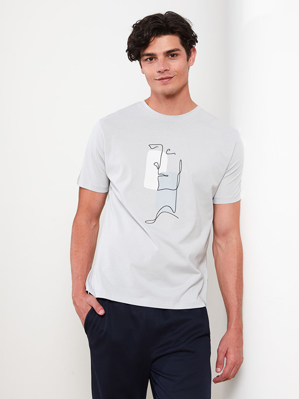 Crew Neck Short Sleeve Printed Combed Cotton Men's T-shirt-2