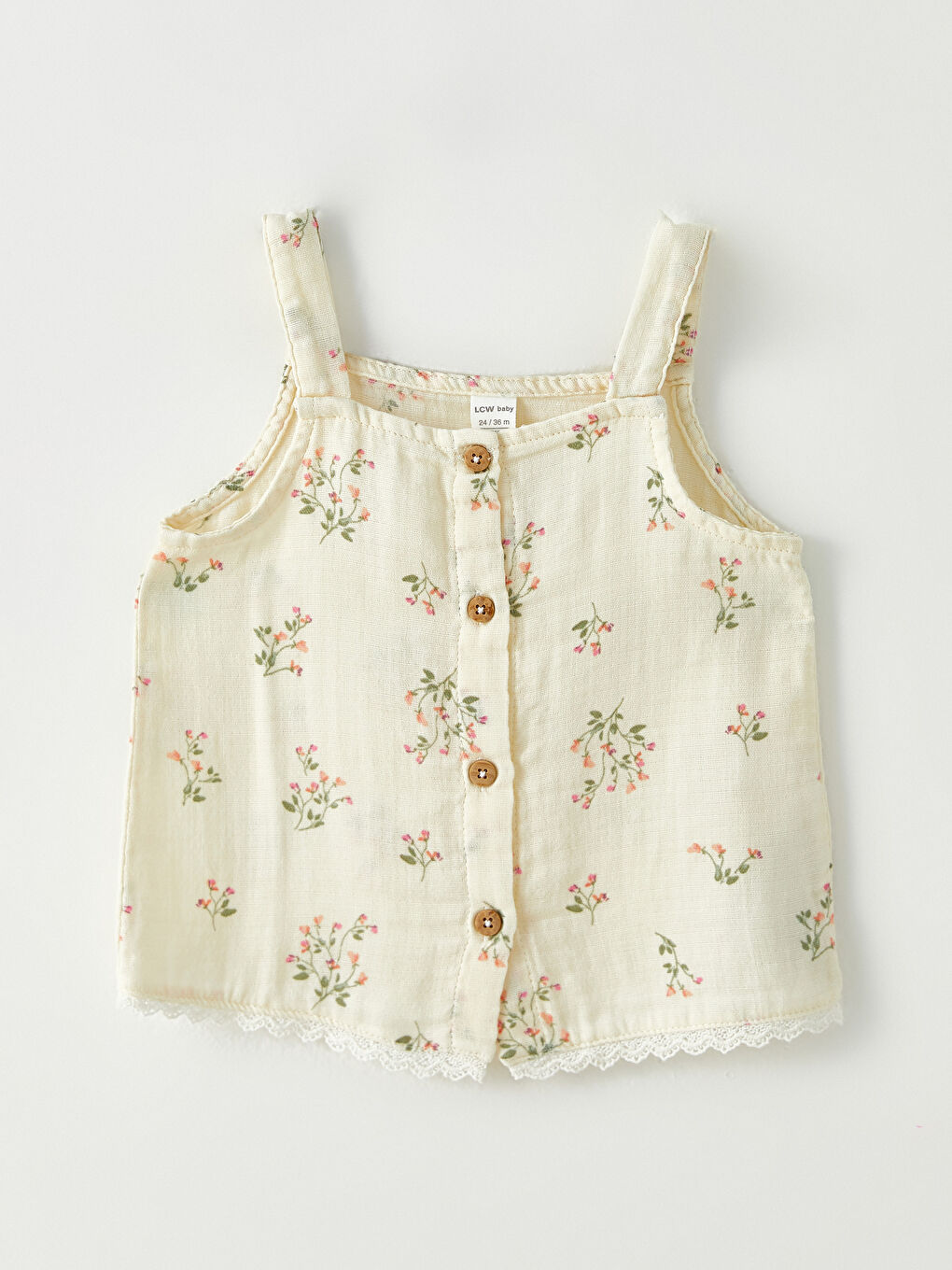 Ekru Kare Yaka Askılı Pamuklu Kız Bebek Bluz