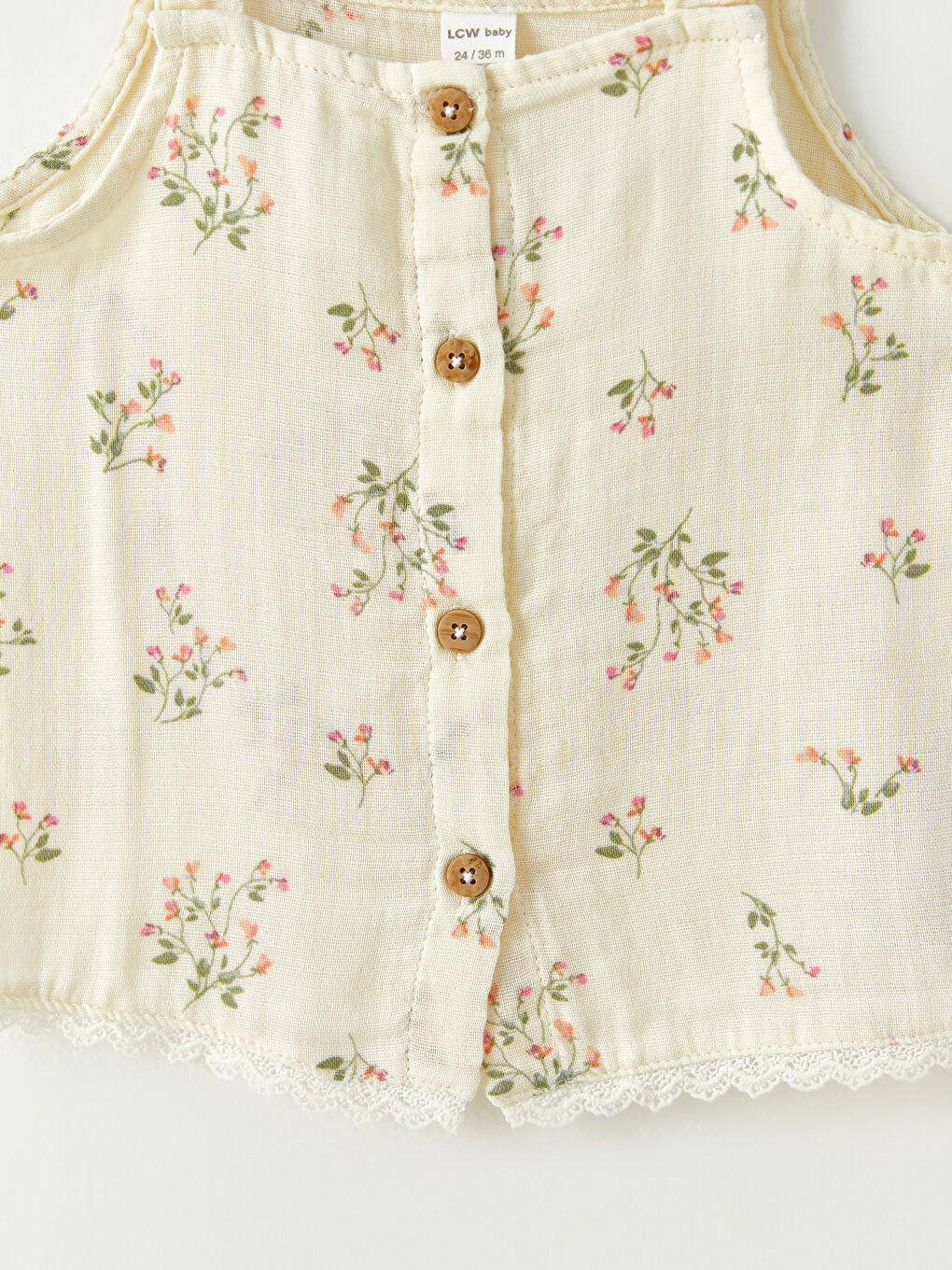 Ekru Kare Yaka Askılı Pamuklu Kız Bebek Bluz-1