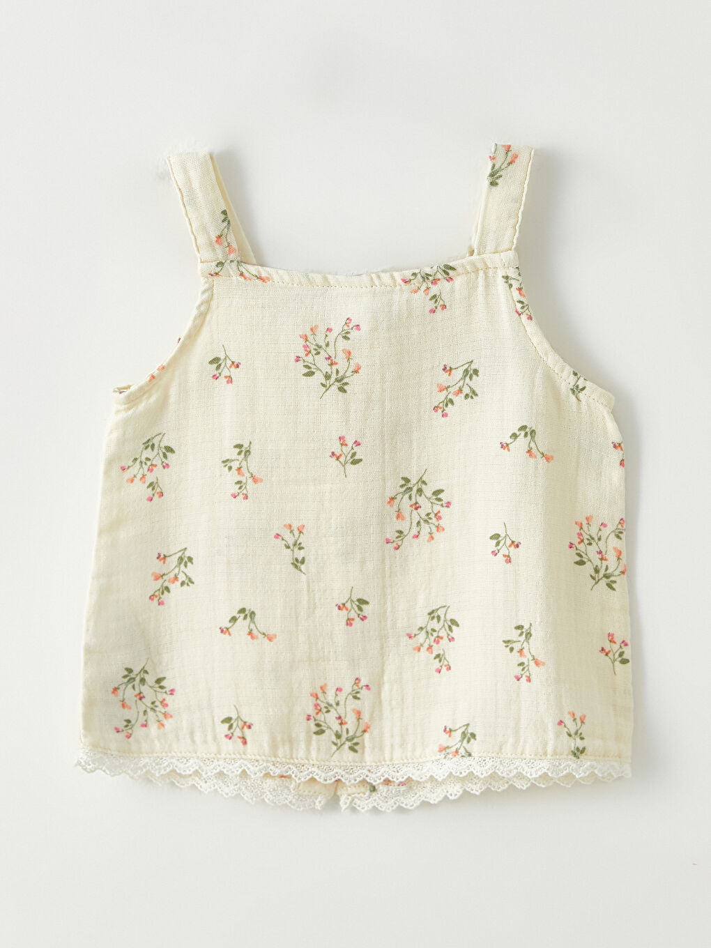 Ekru Kare Yaka Askılı Pamuklu Kız Bebek Bluz-2