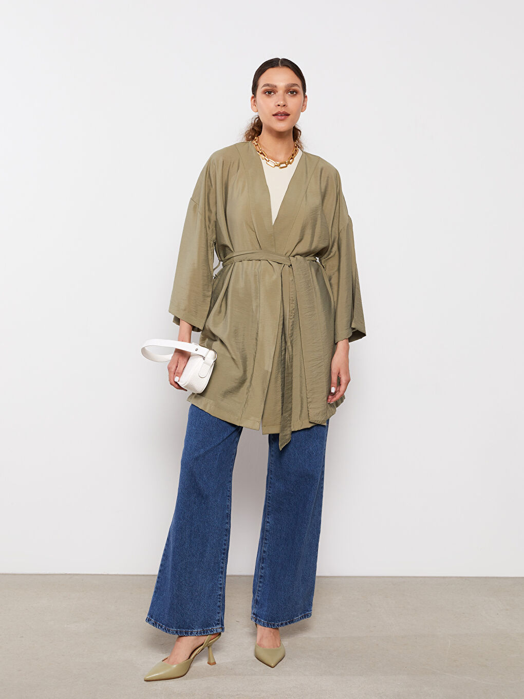 Yeşil Şal Yaka Kadın Kimono