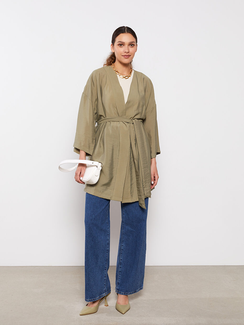 Yeşil Şal Yaka Kadın Kimono-1