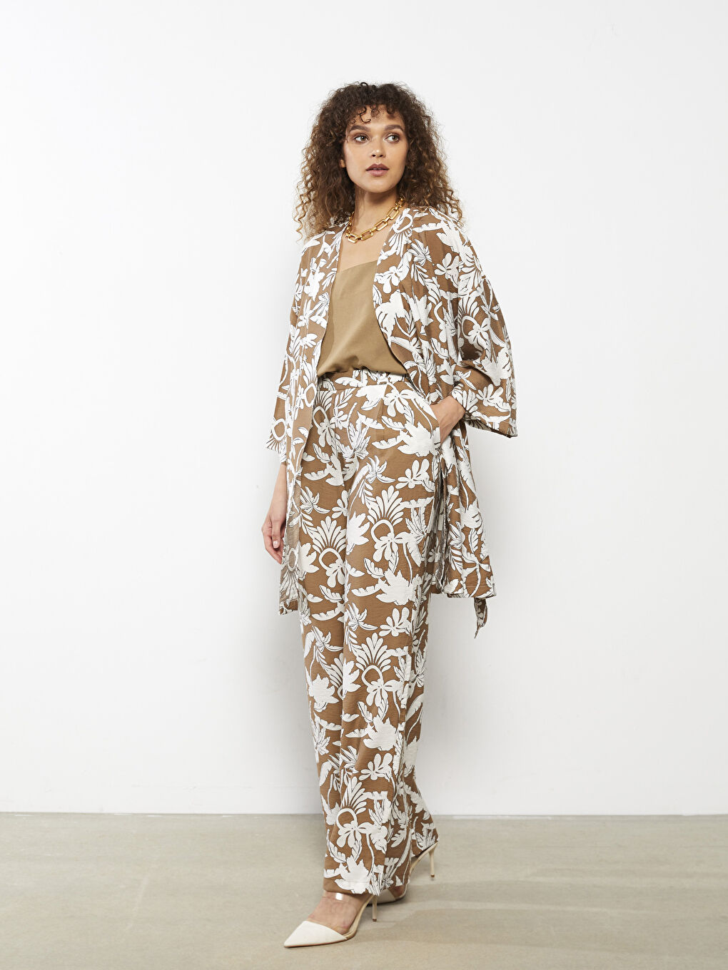 LCW Vision Kahverengi Şal Yaka Desenli Kadın Kimono - 2