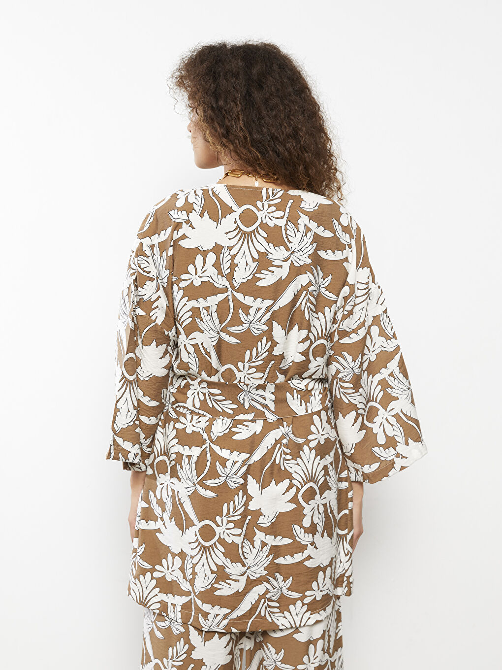 LCW Vision Kahverengi Şal Yaka Desenli Kadın Kimono - 4