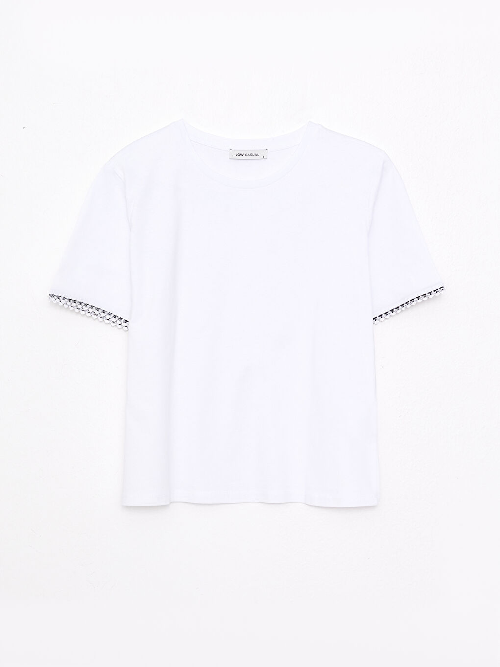 Crew Neck Embroidered Short Sleeve Cotton Women's T-Shirt-5