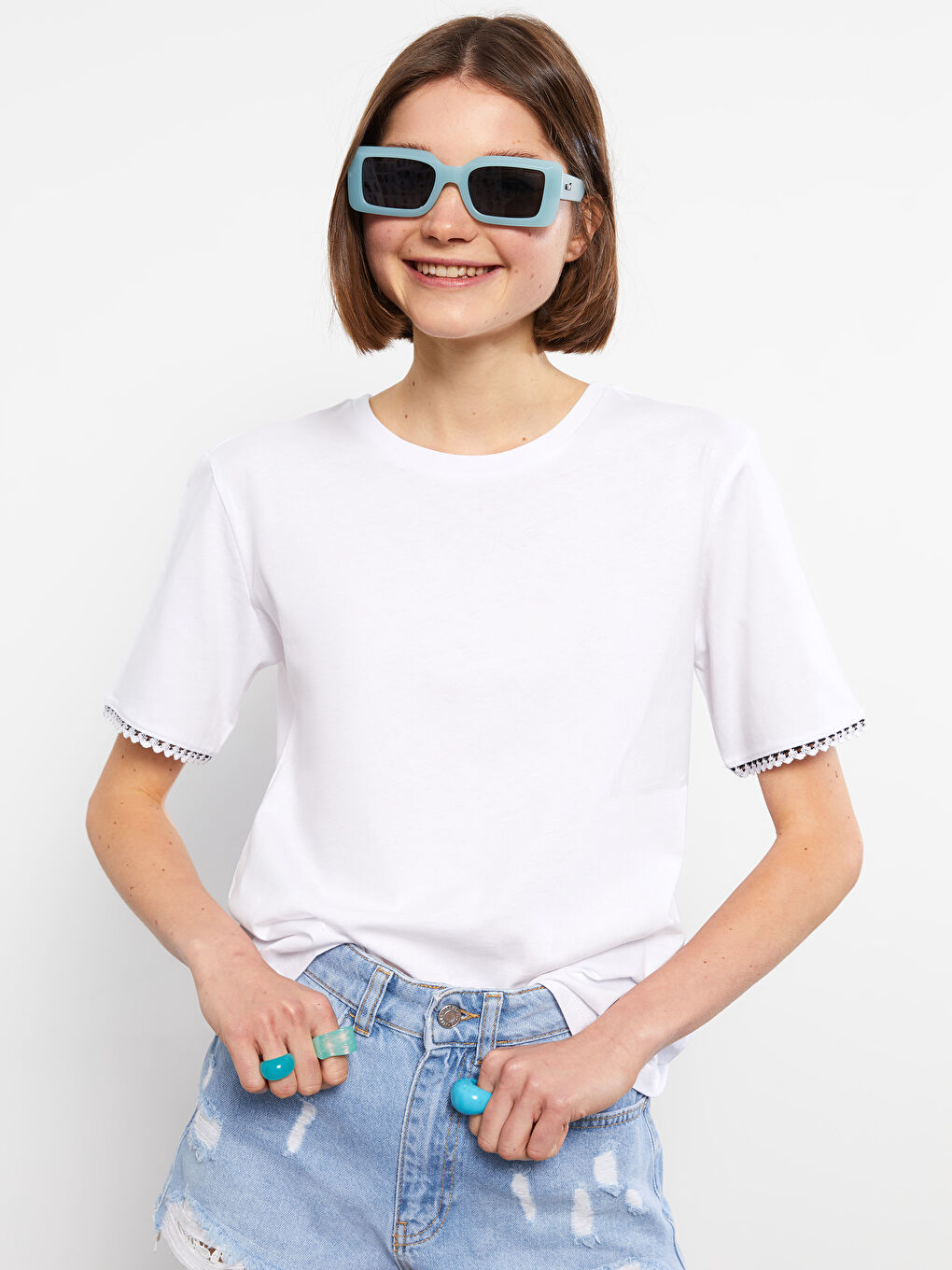 Crew Neck Embroidered Short Sleeve Cotton Women's T-Shirt-1