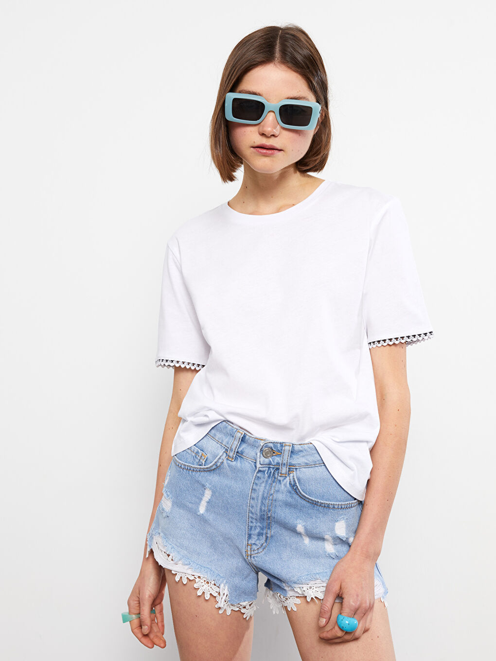 Crew Neck Embroidered Short Sleeve Cotton Women's T-Shirt-2