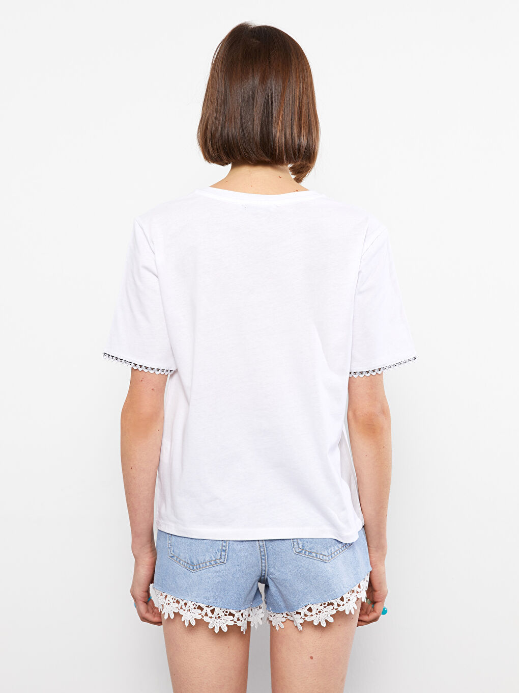 Crew Neck Embroidered Short Sleeve Cotton Women's T-Shirt-4