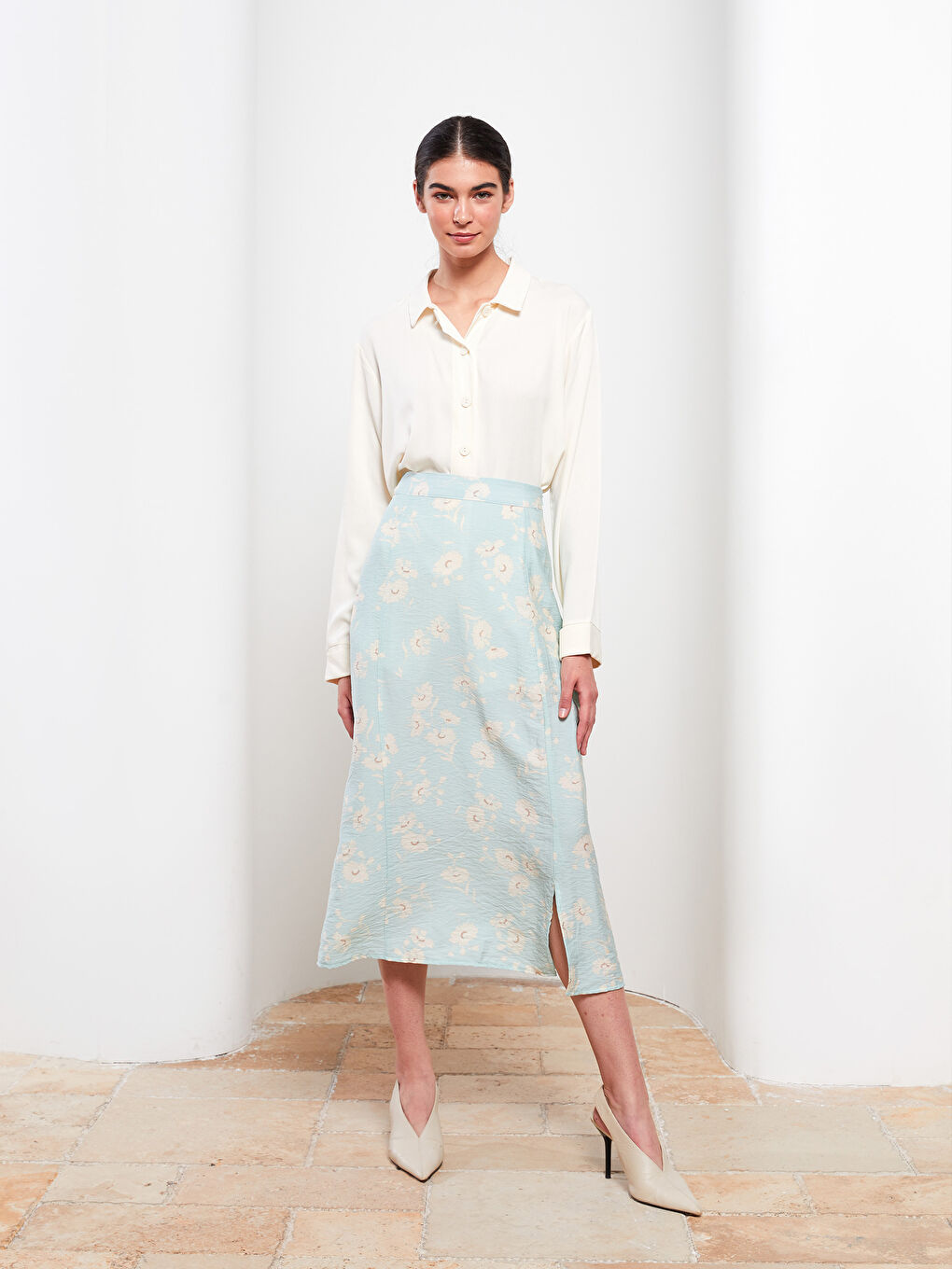 Fustă A-Line pentru Femei cu Talie cu Fermoar Floral