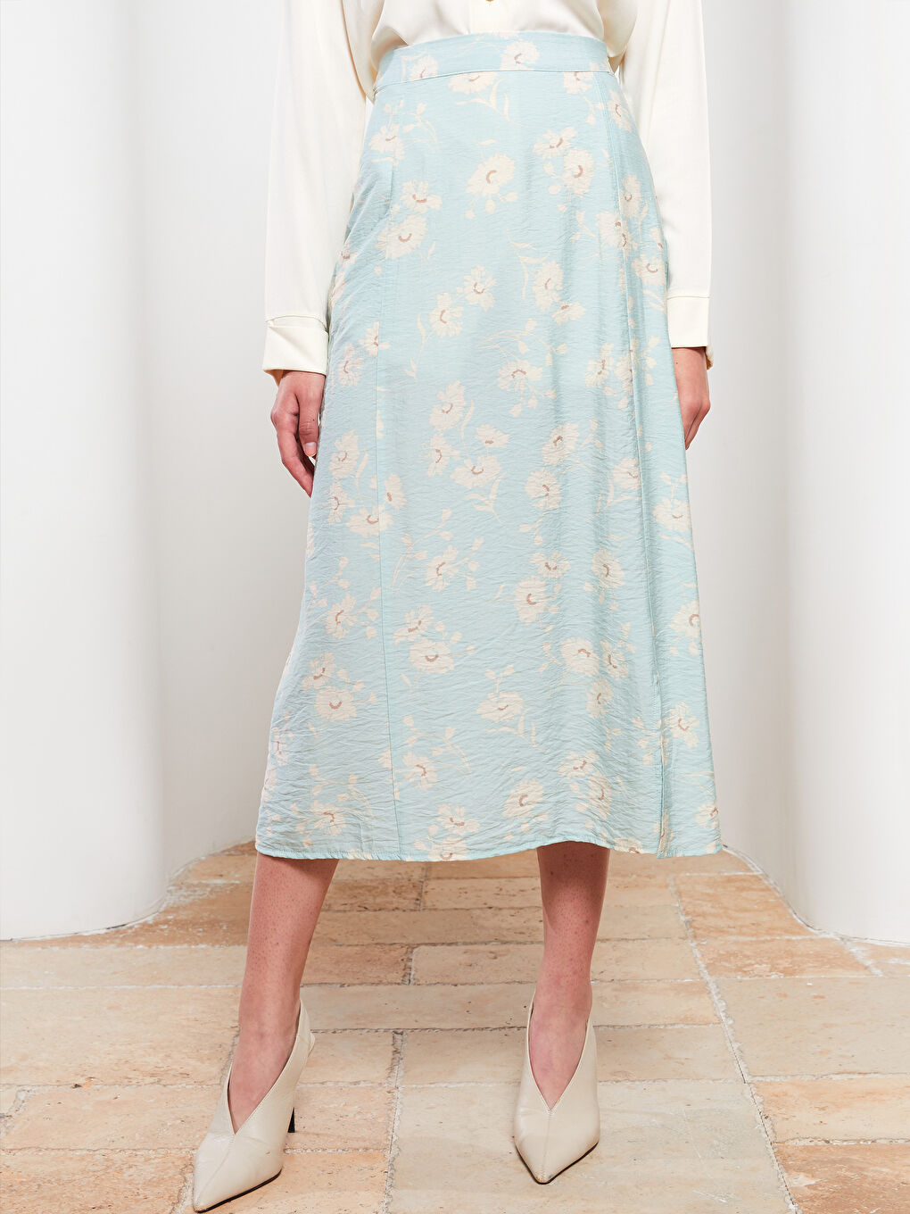 Fustă A-Line pentru Femei cu Talie cu Fermoar Floral-3