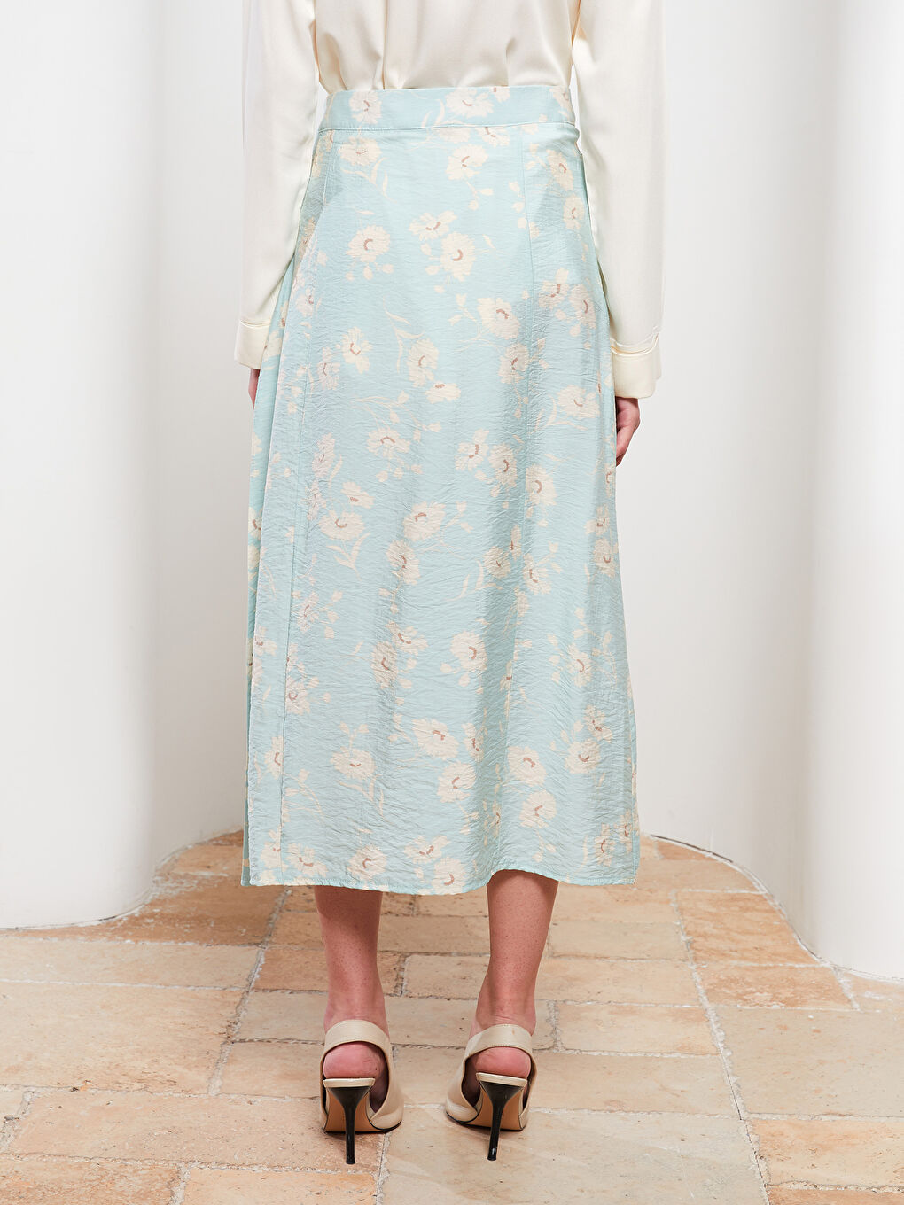 Fustă A-Line pentru Femei cu Talie cu Fermoar Floral-4