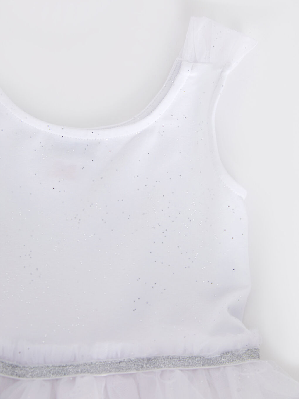 Beyaz Bisiklet Yaka Işıltılı Kız Çocuk Elbise-2