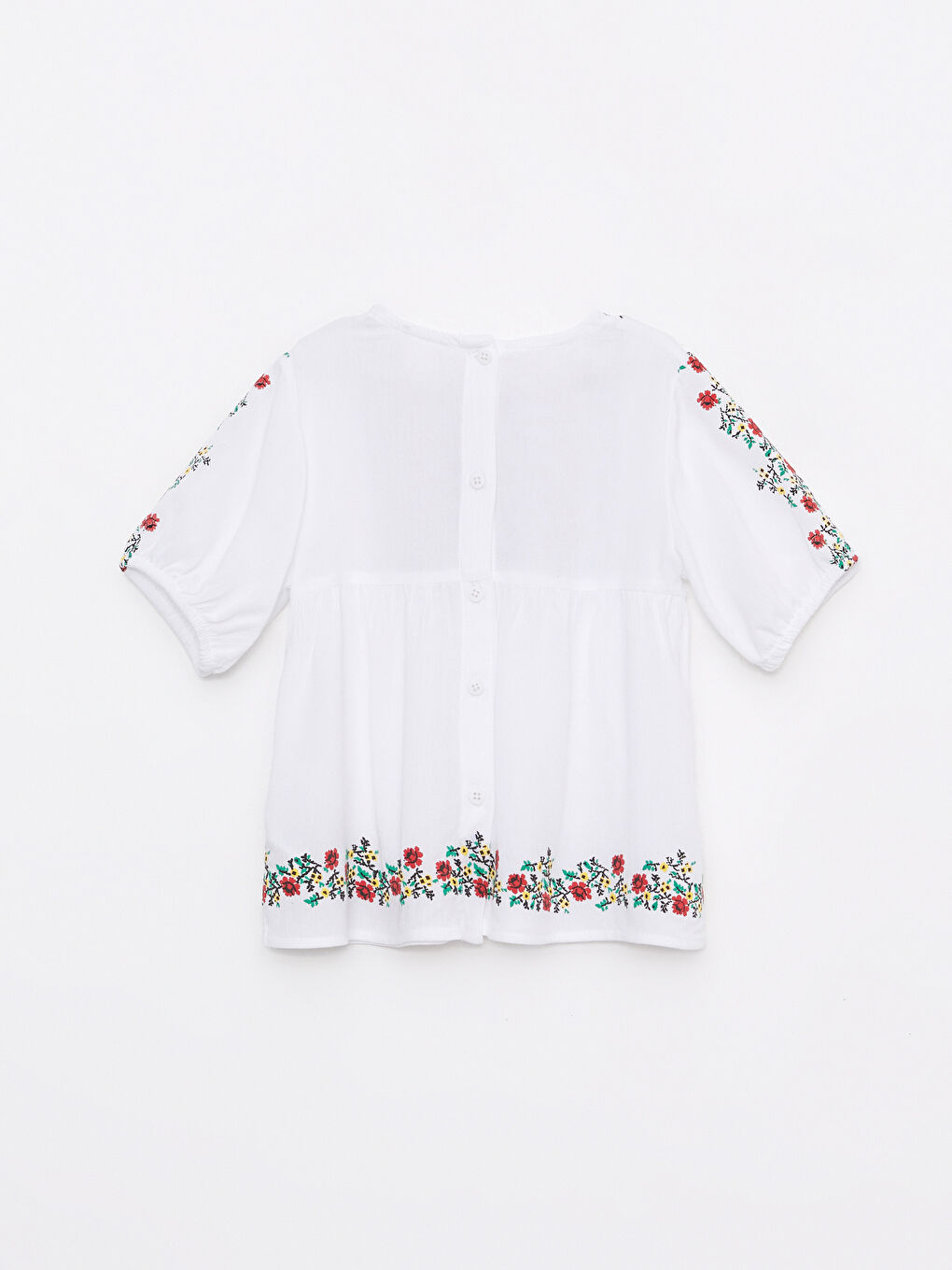 Bluză cu Mânecă Scurtă și Detalii Brodate cu Guler Rotund pentru Bebeluși Fete-1