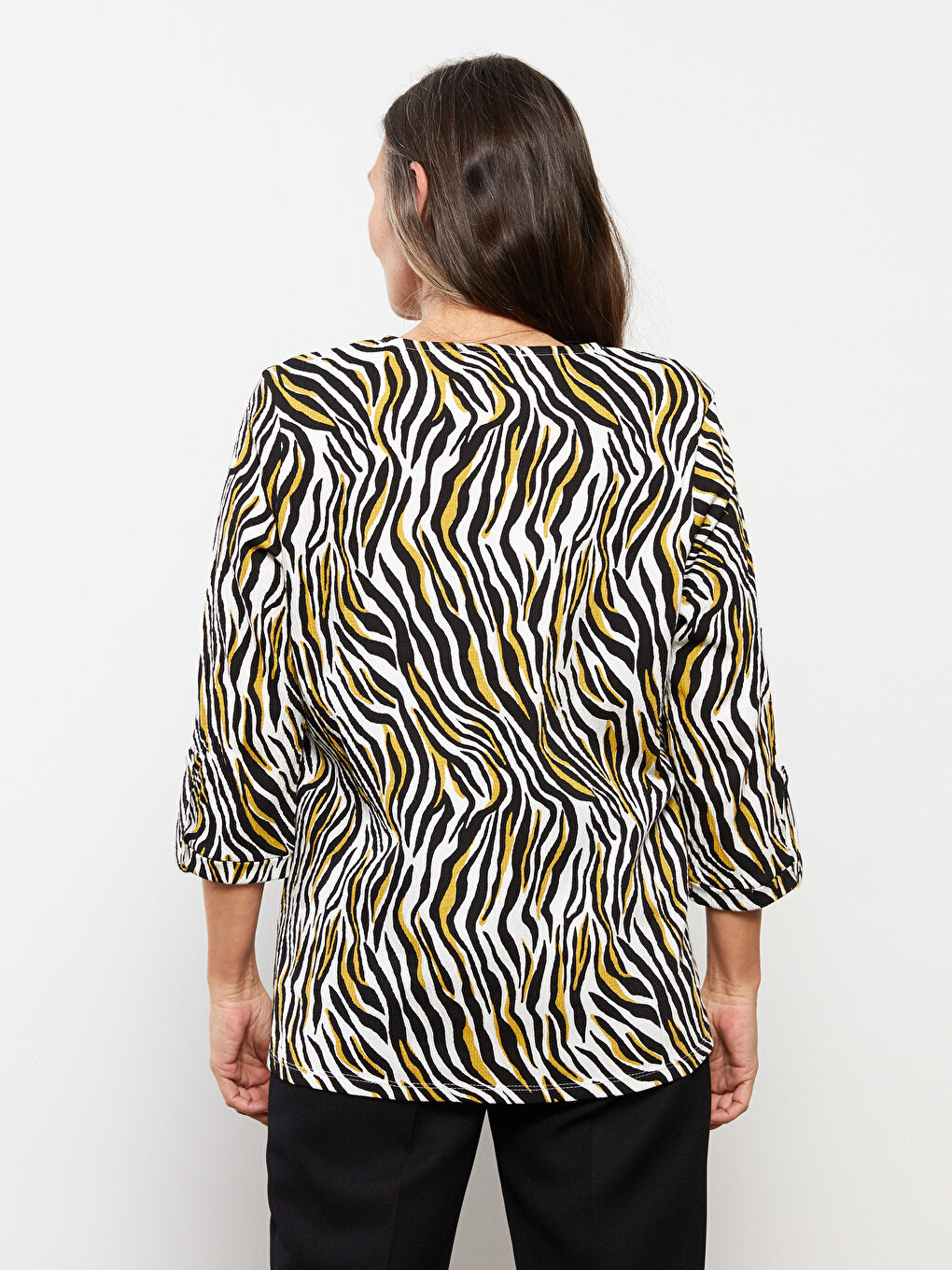 Tie Neck Patterned Women's T-Shirt-4