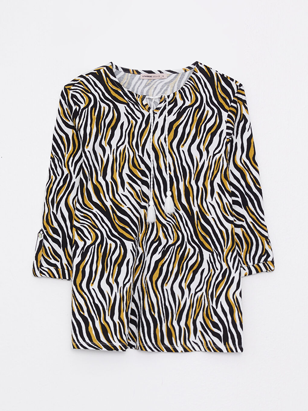 Tie Neck Patterned Women's T-Shirt-5