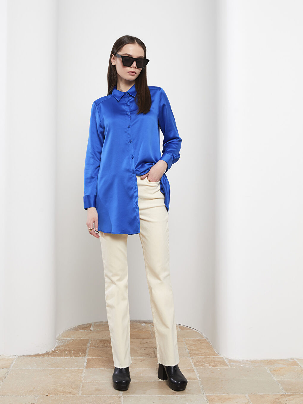 Bej Dar Fit Düz Cep Detaylı Gabardin Kadın Pantolon