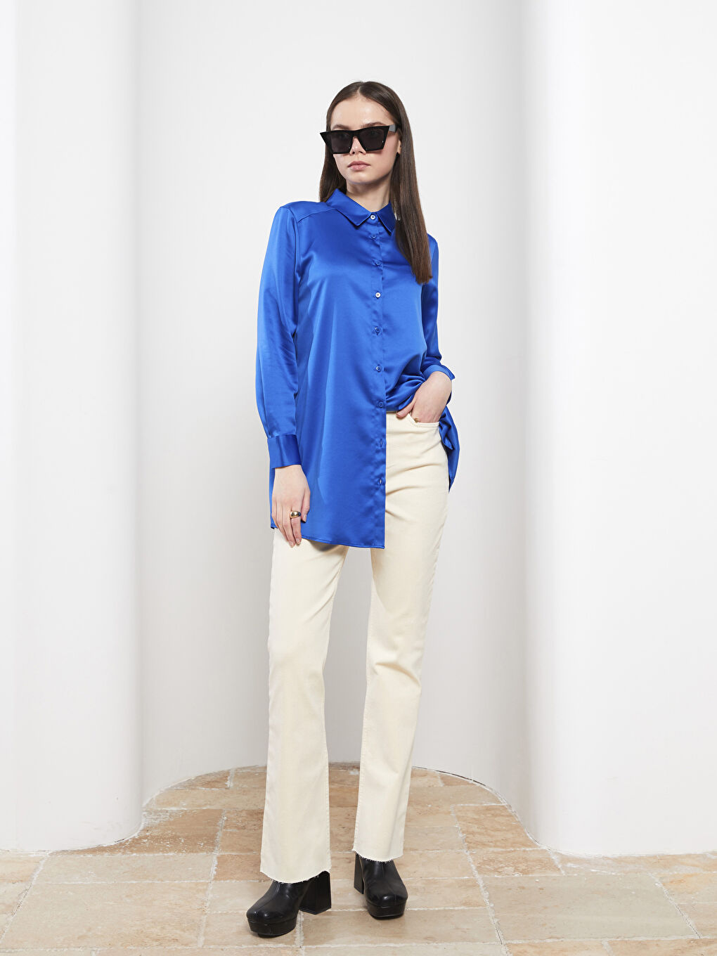 Bej Dar Fit Düz Cep Detaylı Gabardin Kadın Pantolon-1