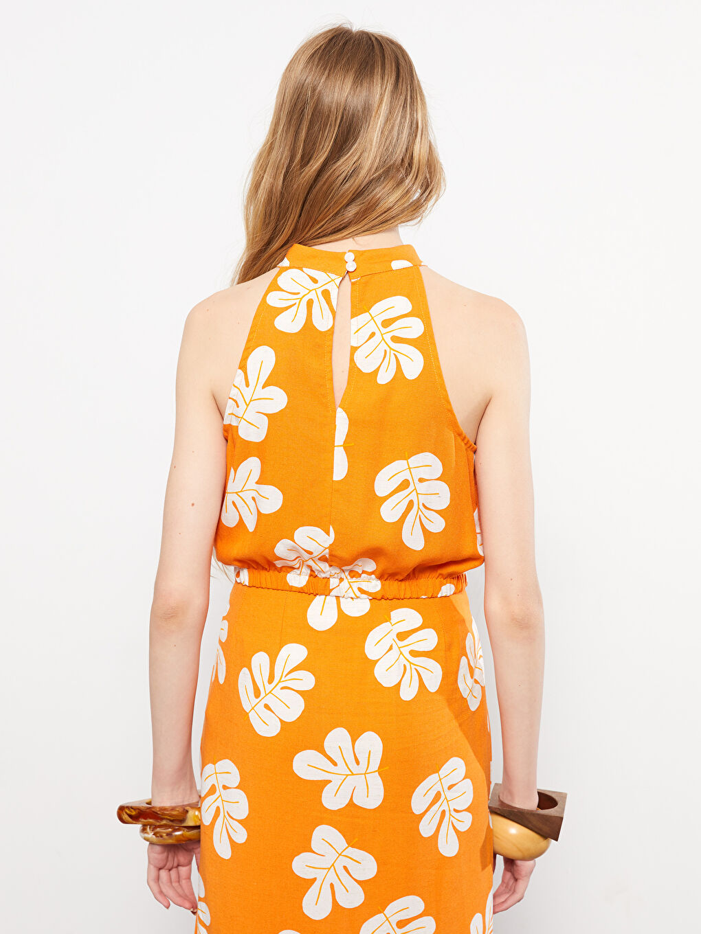 Women's Halter Neck Patterned Sleeveless Blouse -S2KL37Z8-LSR