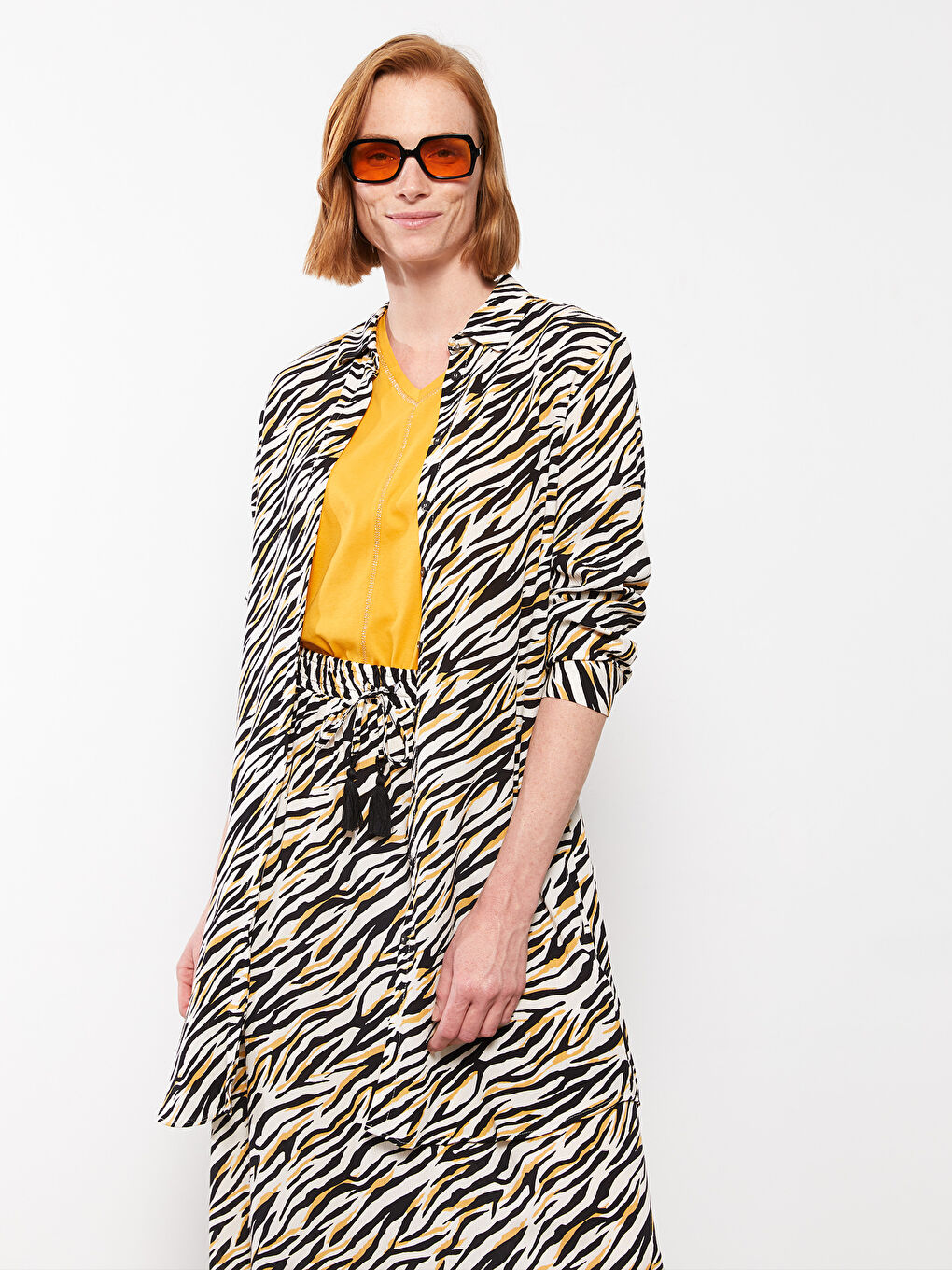 Patterned Long Sleeve Crinkle Women's Shirt Tunic-1