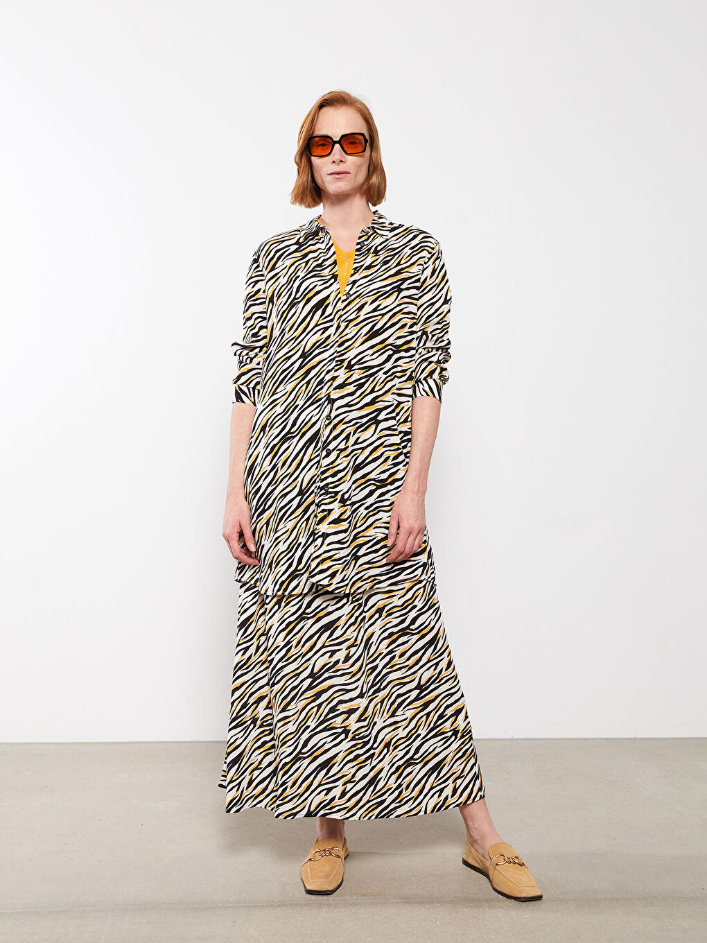 Patterned Long Sleeve Crinkle Women's Shirt Tunic-3