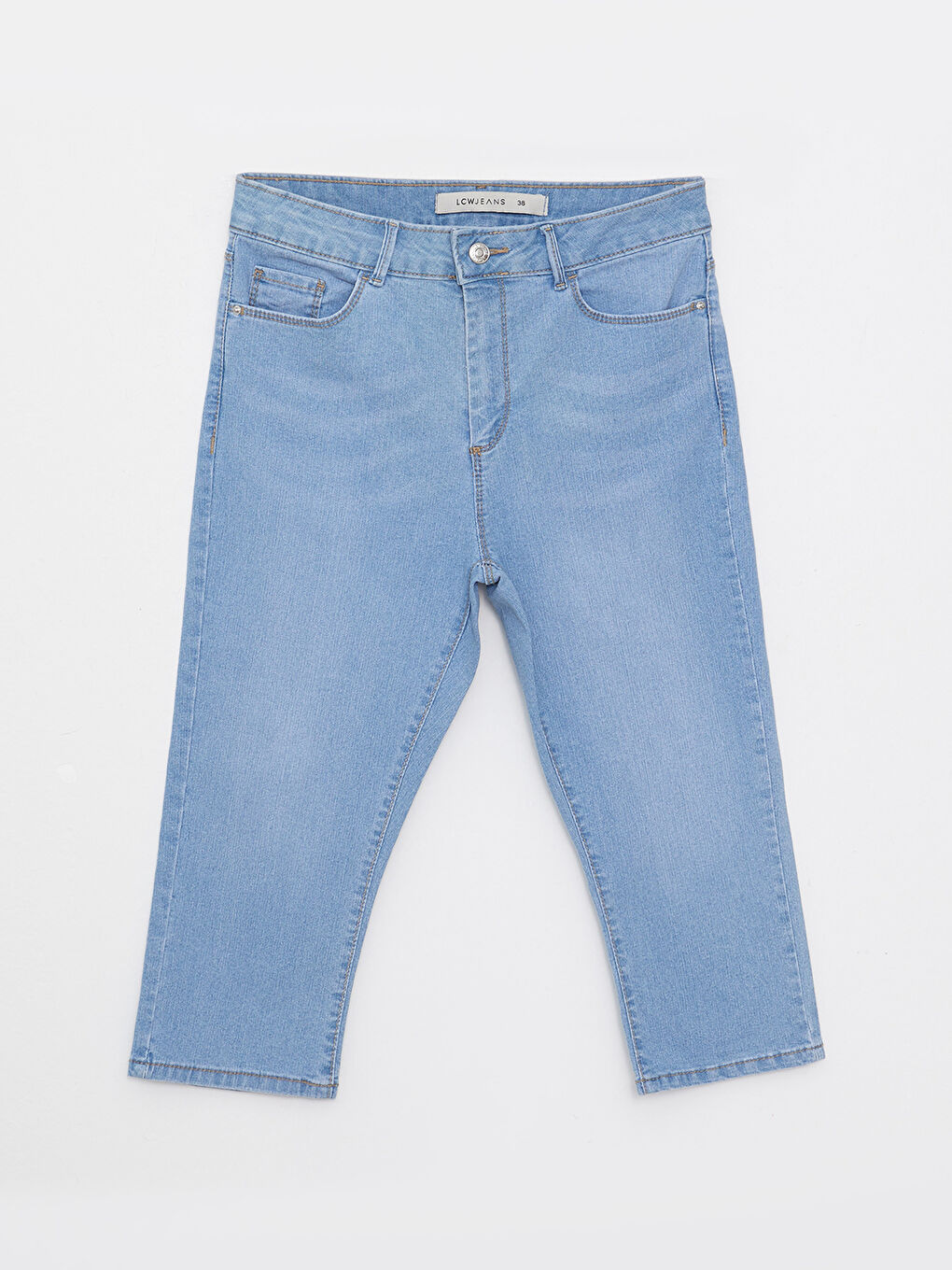 İndigo Skinny Fit Düz Cep Detaylı Kadın Jean Kapri