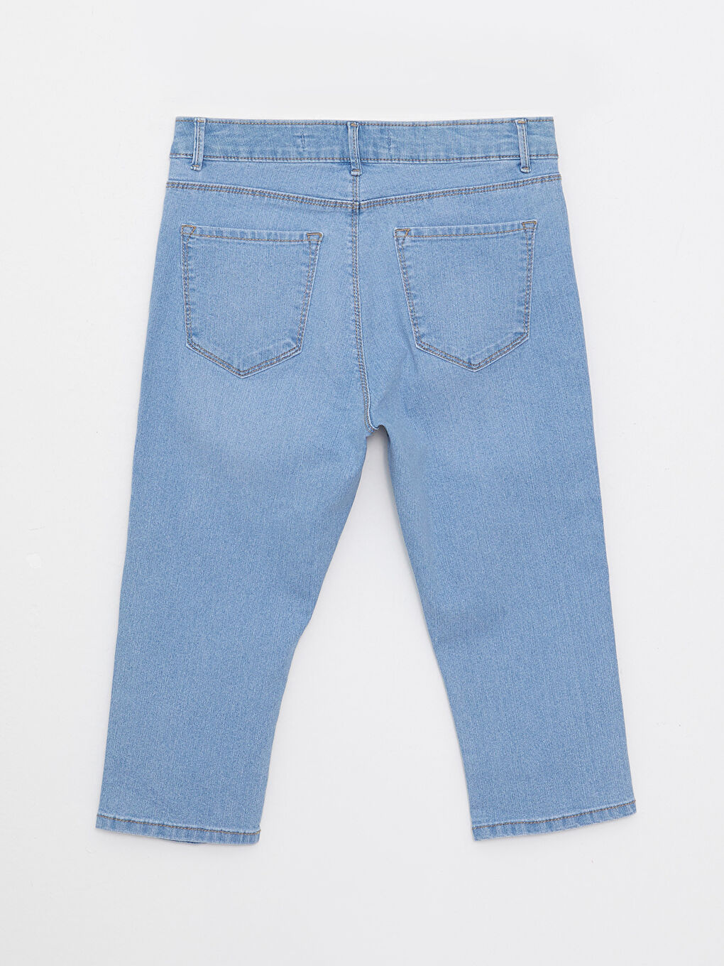 İndigo Skinny Fit Düz Cep Detaylı Kadın Jean Kapri-1