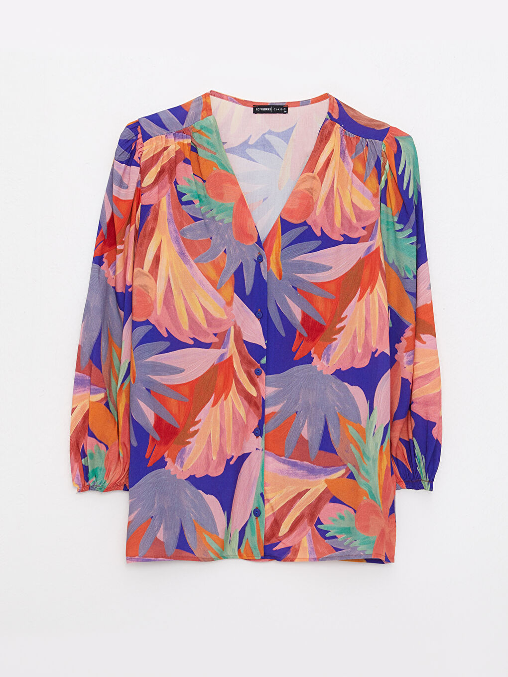 Karışık V Yaka Desenli Viskon Kadın Bluz-5