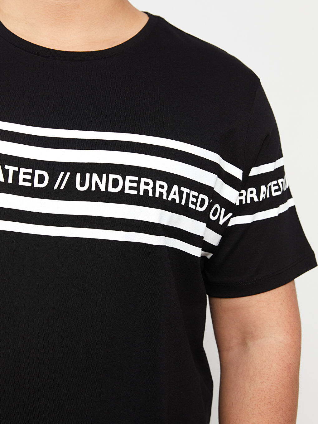 Siyah Bisiklet Yaka Kısa Kollu Baskılı Penye Büyük Beden Erkek Tişört-6